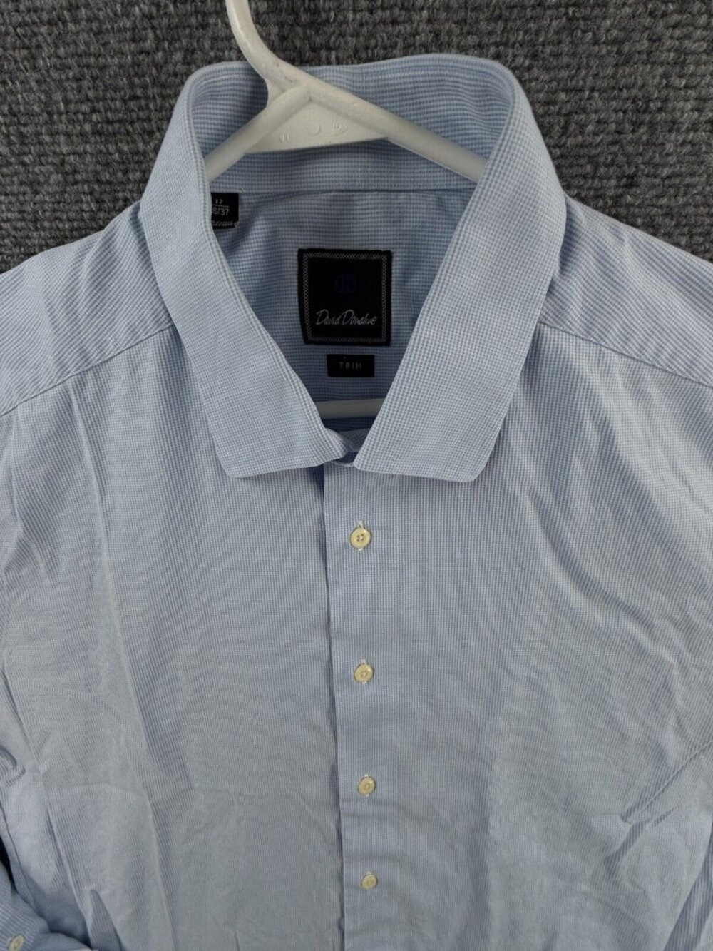 David Donahue Blue Check Trim 17 36/37 Long Sleeve Button Up Shirt Men Cotton